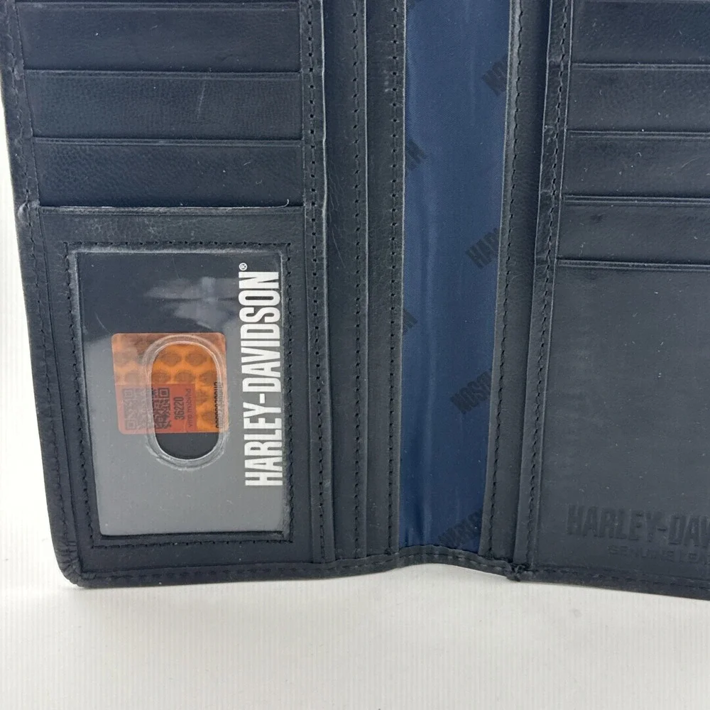 Harley-Davidson Black Leather Checkbook Wallet Checkbook Cover ID Window